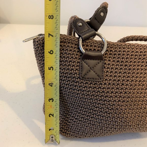 Saks Taupe Brown Crochet Shoulder Bag Tote - Picture 7 of 14